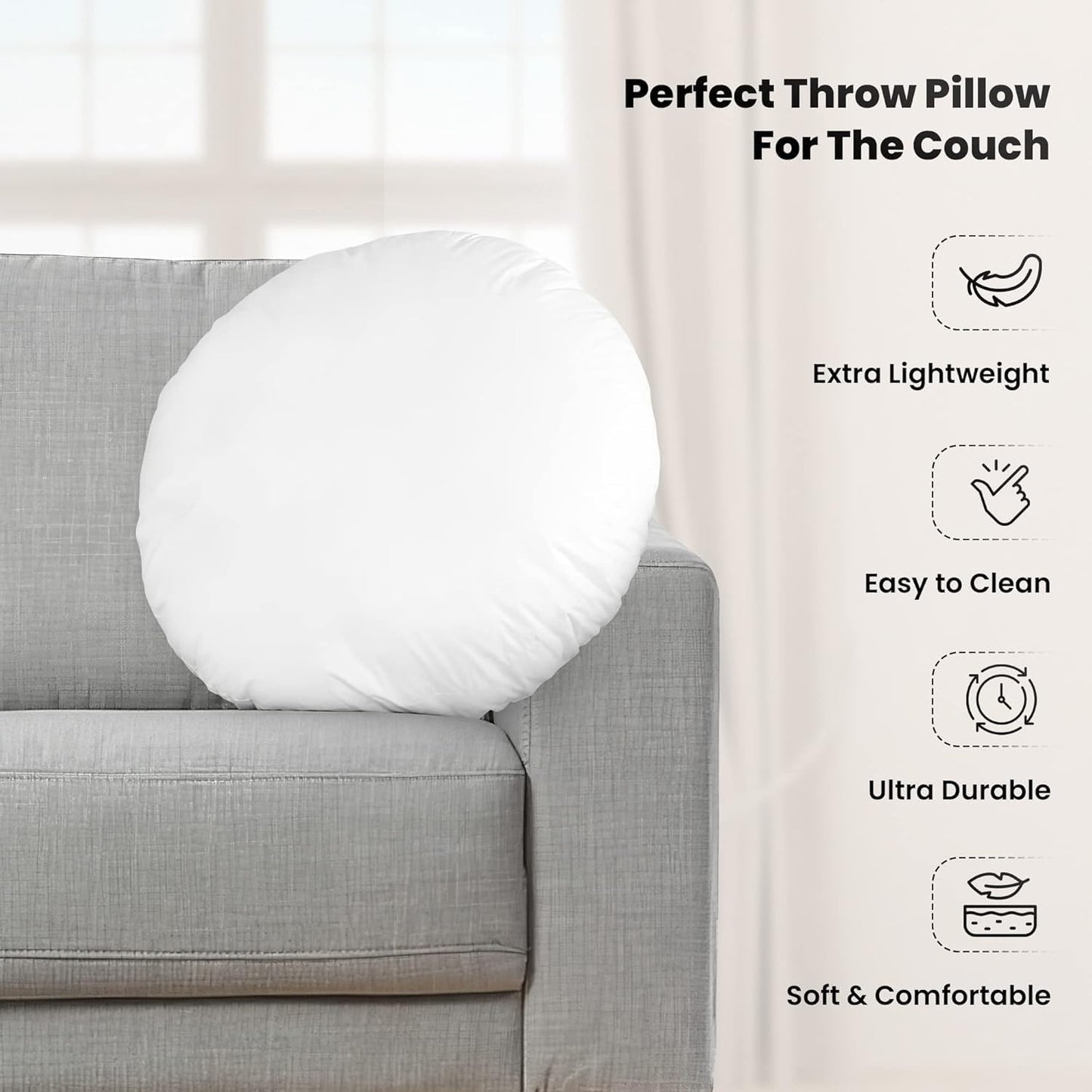 Foamily Round Throw Pillows 32" Premium Pillow Inserts for Couch or Bed Decorative Bedding - Made in USA @ M&A STYLES LTD