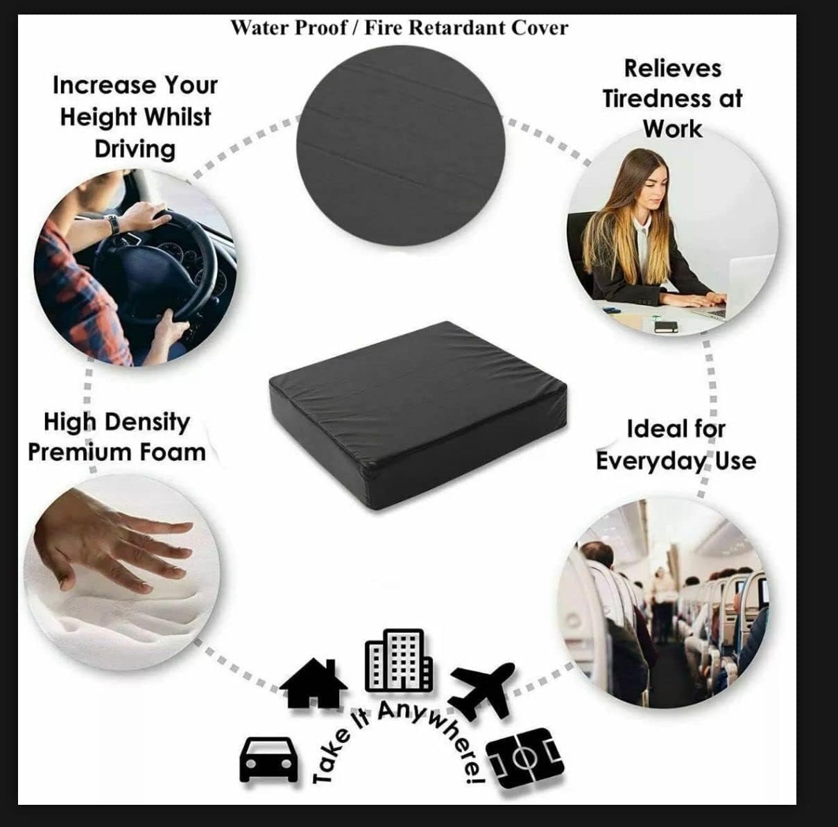 ADAM ICONE Foam Pressure Relief Support Cushion for Wheelchair and chair 18x16x3 inches