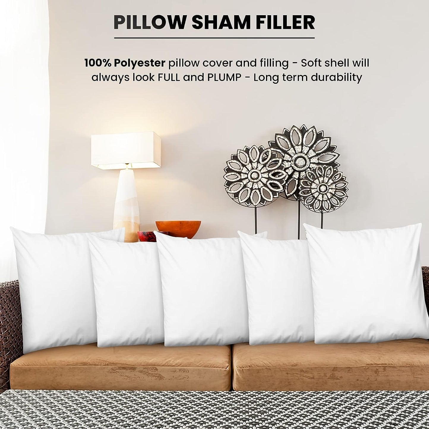 Foamily Throw Pillows Insert - Single Pillow 16" x 16" Inches for Bed and Couch - 100% Machine Washable Cotton Pillow - Indoor Decorative Throw Pillows for Couch & Bed