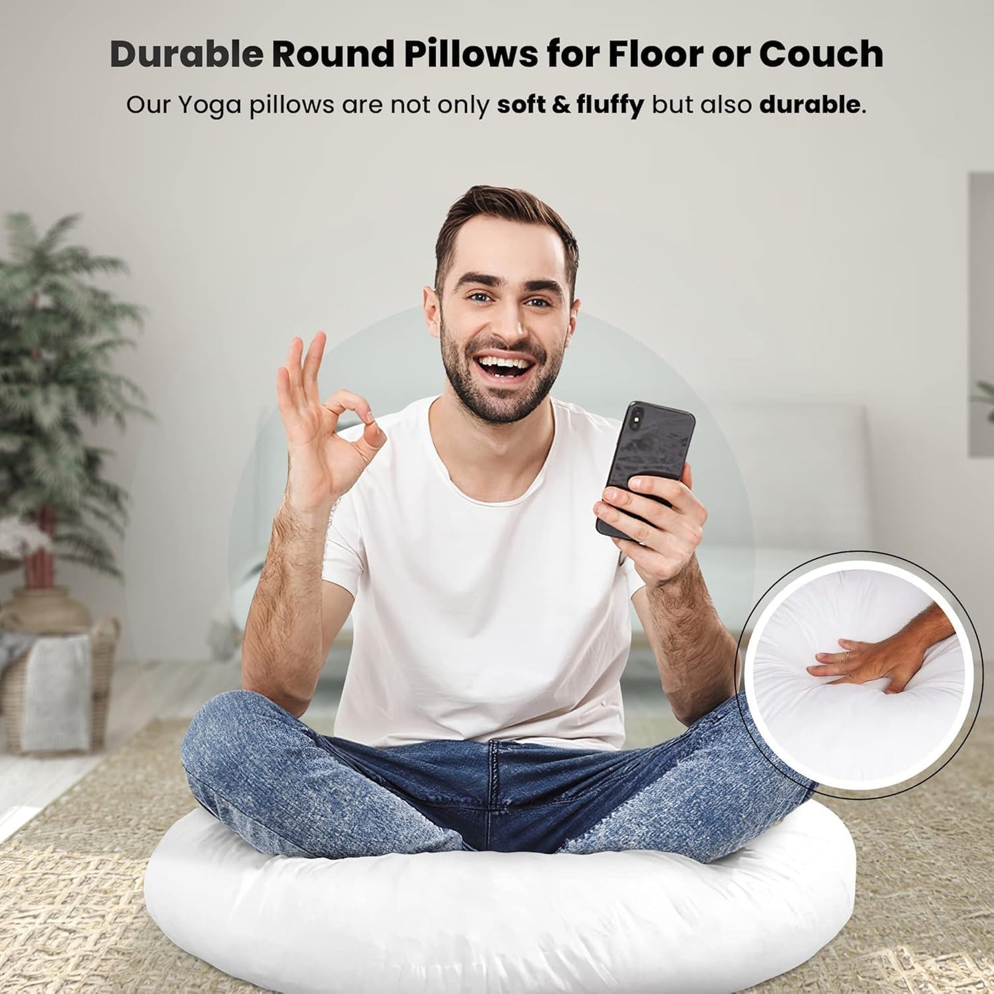 Foamily Round Throw Pillows 32" Premium Pillow Inserts for Couch or Bed Decorative Bedding - Made in USA @ M&A STYLES LTD