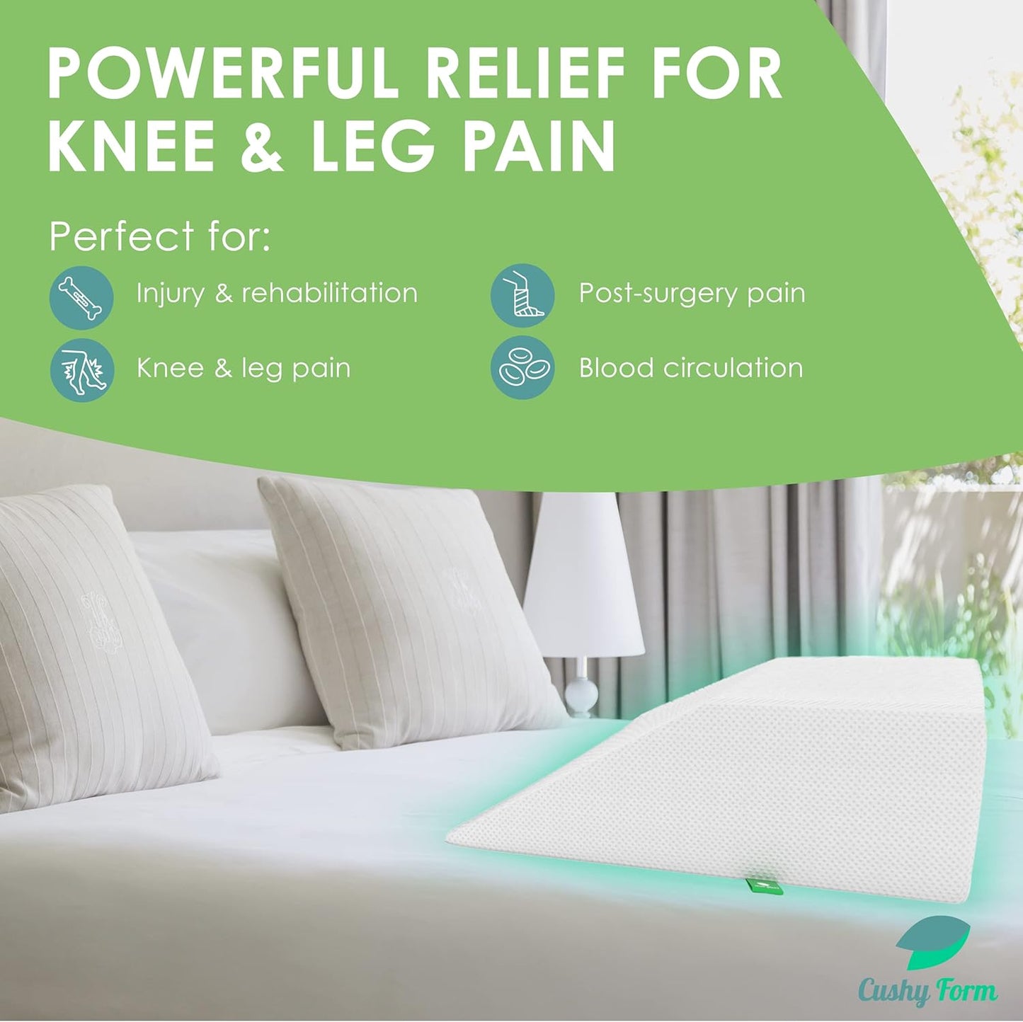 Post Surgery Elevating Leg Rest Pillow with Memory Foam Top - Best for Back, Hip and Knee Pain Relief, Foot and Ankle Injury and Recovery Wedge - Breathable and Washable Cover (White, 8 Inch Elevator)
