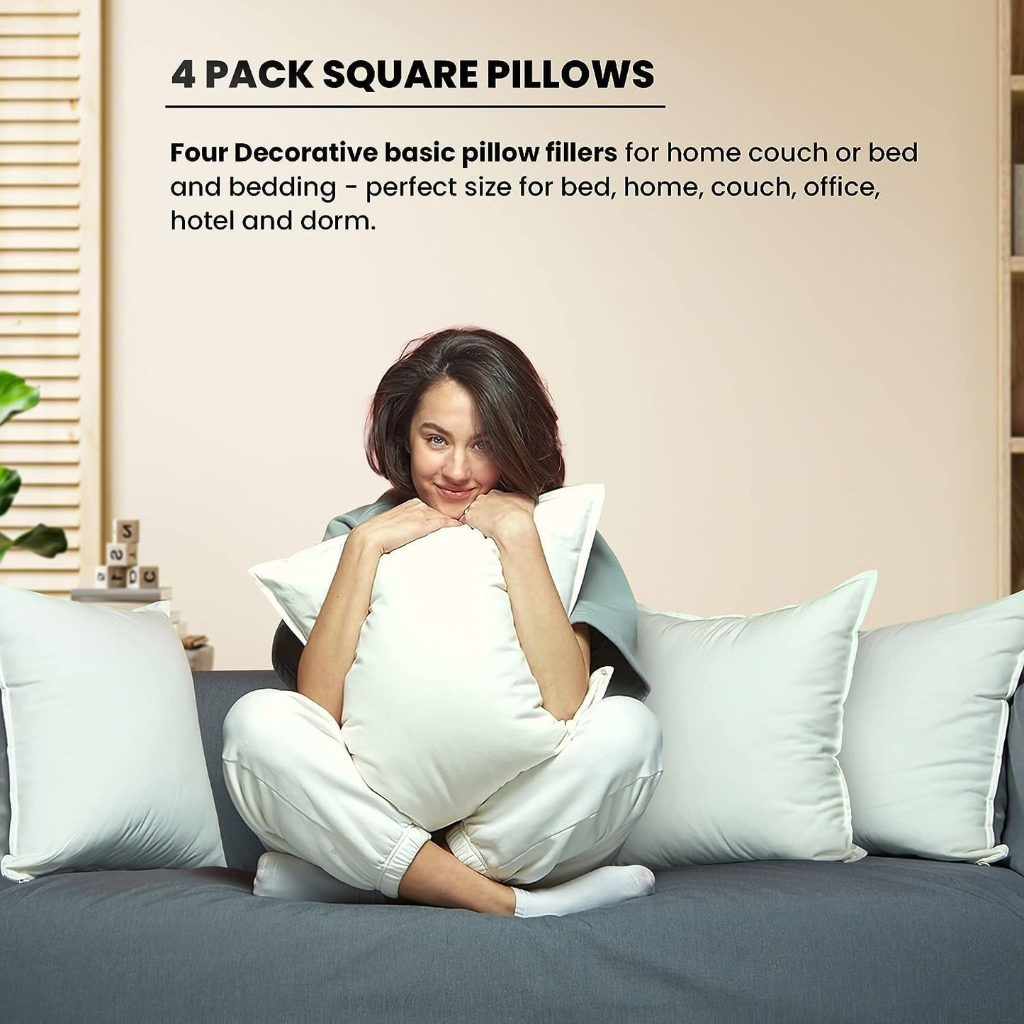 Foamily Throw Pillows Insert - (Pack of 4) Pillow 18" x 18" Inches for Bed and Couch - 100% Machine Washable Cotton Pillow - Indoor Decorative Throw Pillows for Couch & Bed @ M&A STYLES LTD
