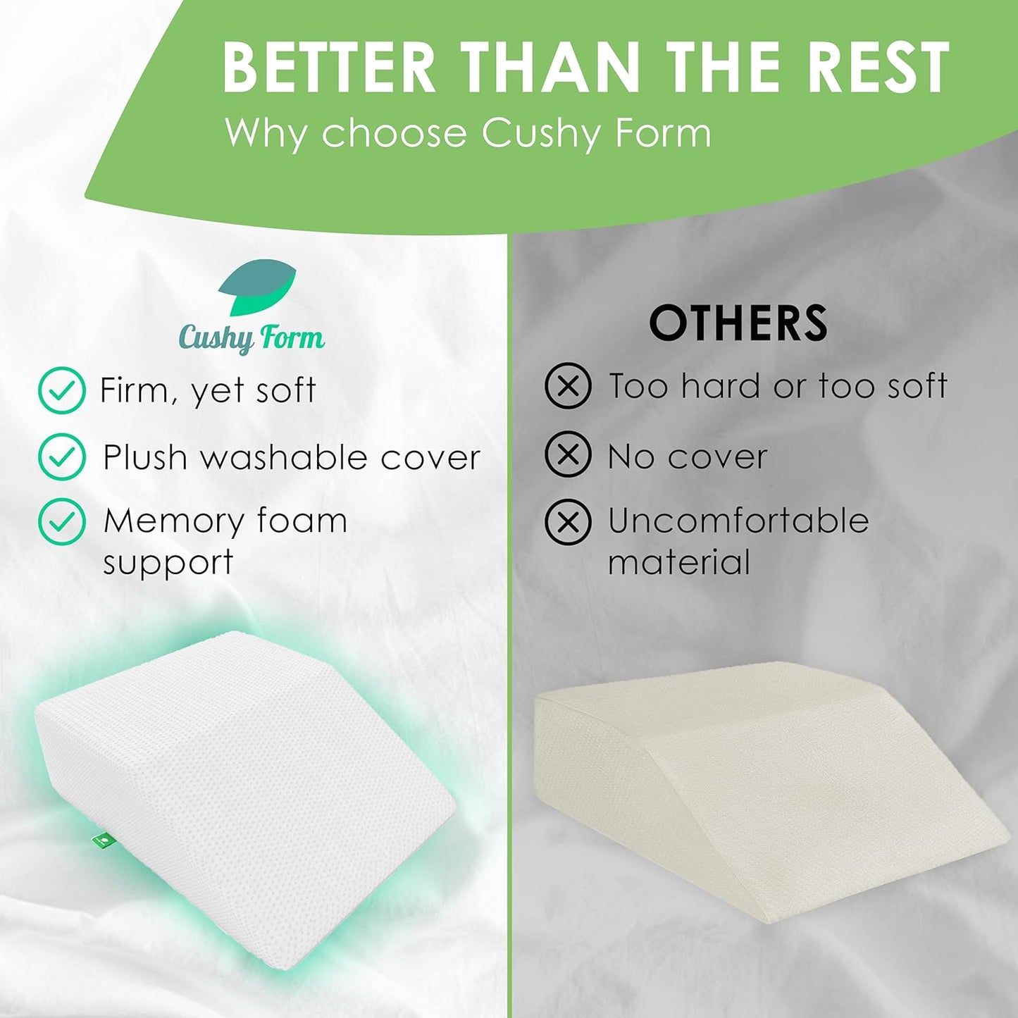 Post Surgery Elevating Leg Rest Pillow with Memory Foam Top - Best for Back, Hip and Knee Pain Relief, Foot and Ankle Injury and Recovery Wedge - Breathable and Washable Cover (White, 8 Inch Elevator)