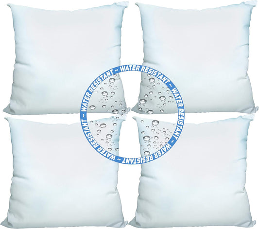 Foamily Set of 4-18 X 18 Premium Outdoor Water Resistant Stuffer Pillow Throw Inserts Sham Square Form, 18" L X 18" W, Standard/White @ M&A STYLE